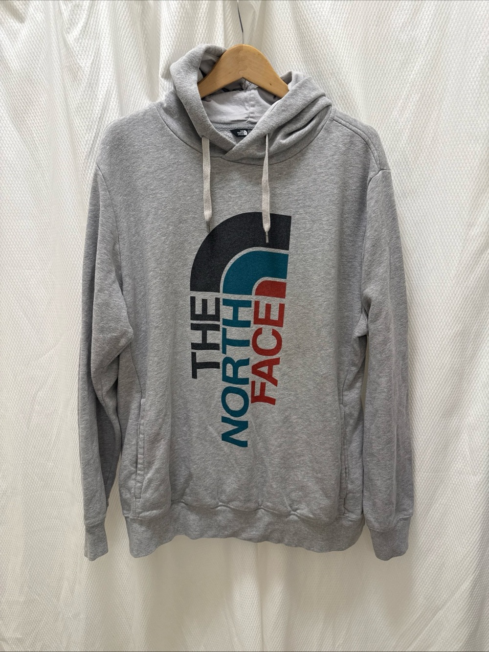 The North Face Grey Pullover Hoodie with Multicolor Logo